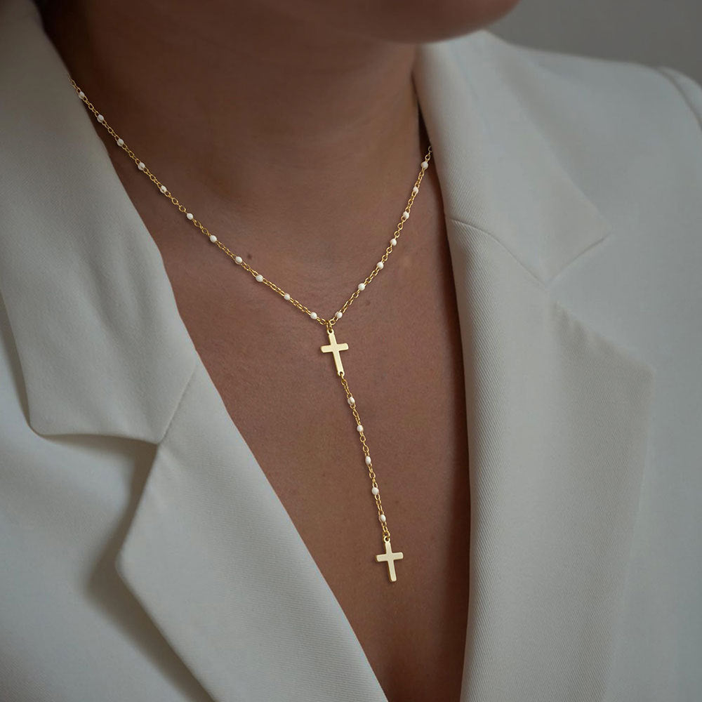 Exquisite Y-Shaped Cross Bead Necklace